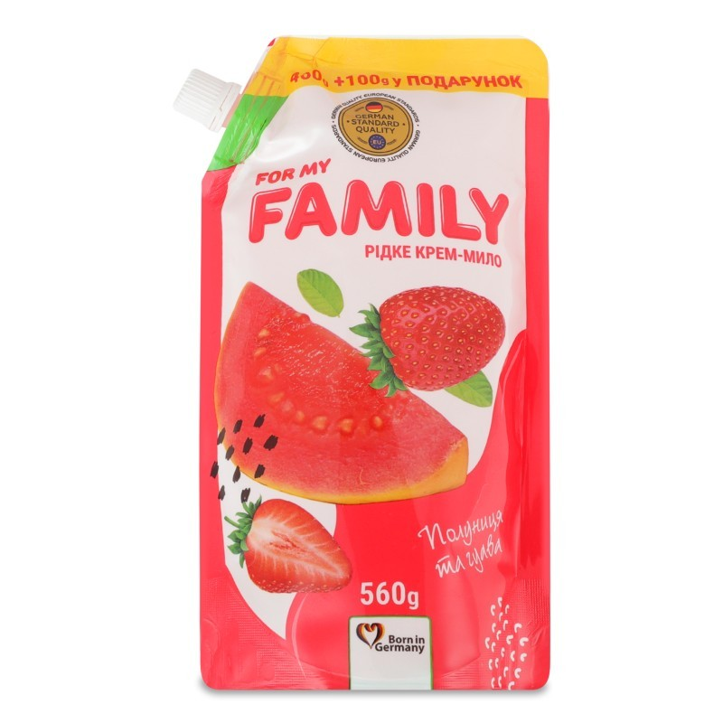 For my FAMILY рідке крем-мило дой-пак 560г Полуниця й гуава зі зволожуючою рисовою олією, шт